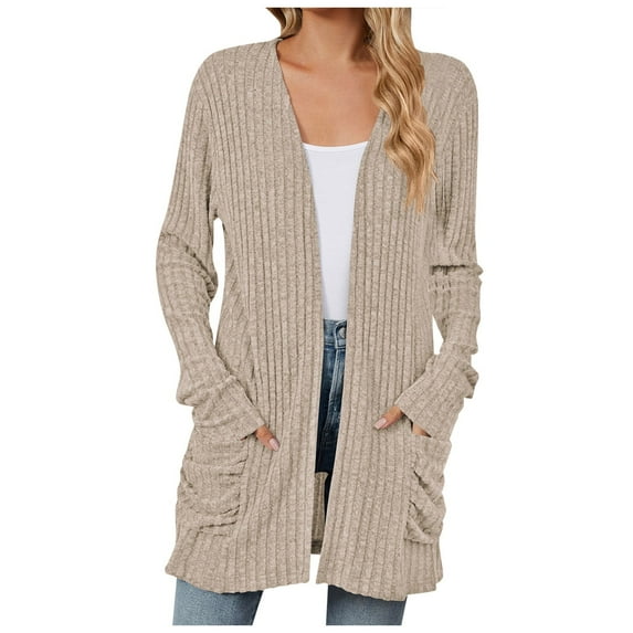 kamemir Womens Cardigans Lightweight Women's 2025 Long Sleeve Open Front Hoodie Knit Sweater Cardigan Outwear(Khaki,L)