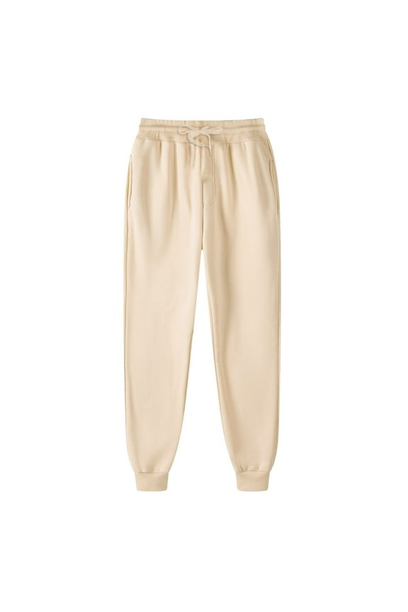 Womens Casual Lightweight Drawstring Elastic Waist Pants with Pockets(Beige,L)