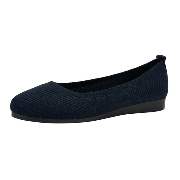 kamemir Womens Fashion Solid Color Breathable Knitting Round Head Flat Comfortable Casual Single Casual Womens Shoes Slip on(Dark Blue,9)