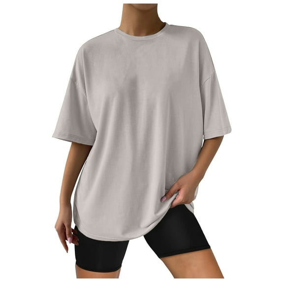 kamemir Womens Fashion Workout T Shirts Athletic Plus Size Tops Summer Trendy Clothes 2024 Short Sleeve Spring Tee(Grey,L)