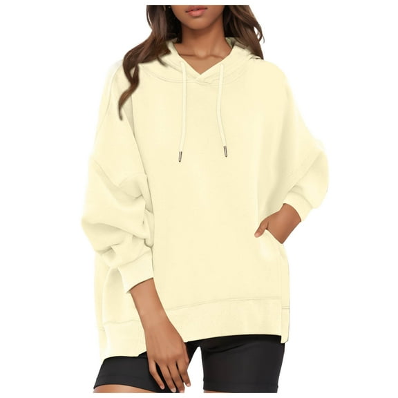 kamemir Womens Hoodies Plus Size Womens Crewneck Oversized Sweatshirts Lightweight Long Sleeve Shirts for Women Fall Tunic Tops Loose Fit Cute Clothes(Yellow,M)