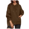 thumbnail image 1 of kamemir Womens Hoodies Plus Size Women's Tops 2025 Fall Eyelet Long Sleeve Crewneck Blouses Quilted Sweatshirts Loose Fit Pullover Shirts(Brown,S), 1 of 6