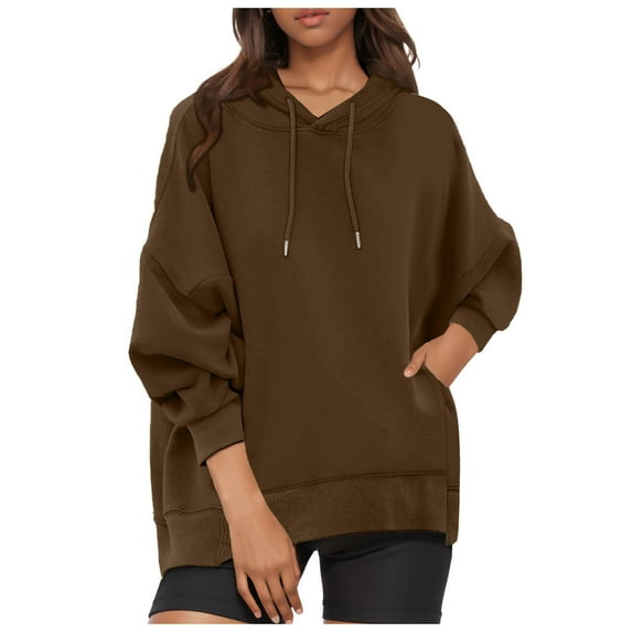kamemir Womens Hoodies Plus Size Women's Tops 2025 Fall Eyelet Long Sleeve Crewneck Blouses Quilted Sweatshirts Loose Fit Pullover Shirts(Brown,S)