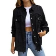 thumbnail image 1 of kamemir Womens Jackets Casual Womens 2024 Fall Clothes Long Sleeve Open Front Cropped Suede Jacket(Black,L), 1 of 6