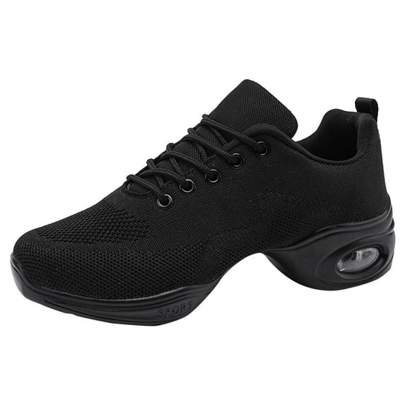 kamemir Womens Jazz Shoes Lace-up Sneakers - Breathable Air Cushion Lady Split Sole Athletic Walking Dance Shoes Platform(Black,9)