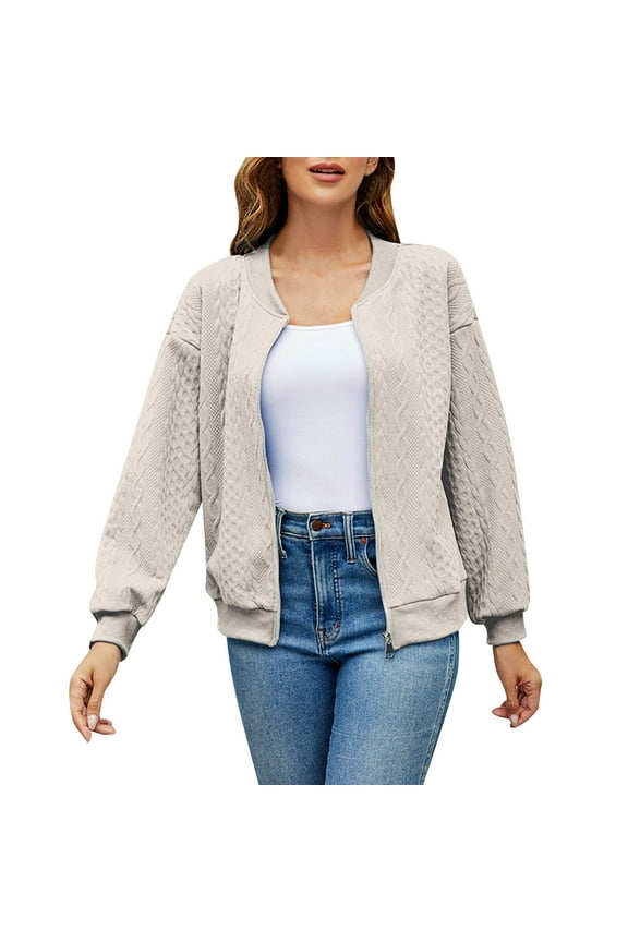 Womens Lightweight Jackets Women's Oversized Sweatshirts Long Sleeve Collared Casual Jacket 2024 Trendy Clothes(Khaki,S)