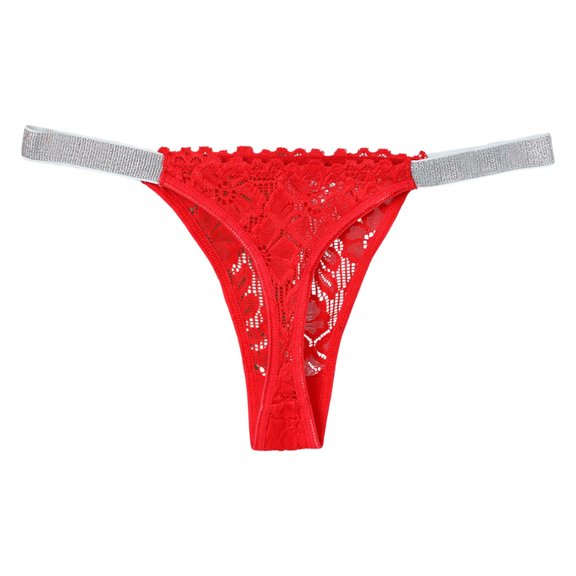 kamemir Womens Panties Women's Lace Bow Thongs T Back Low Waist Breathable Panties Sexy Seamless V-Shape Design Floral Lace tangas (Red,S)