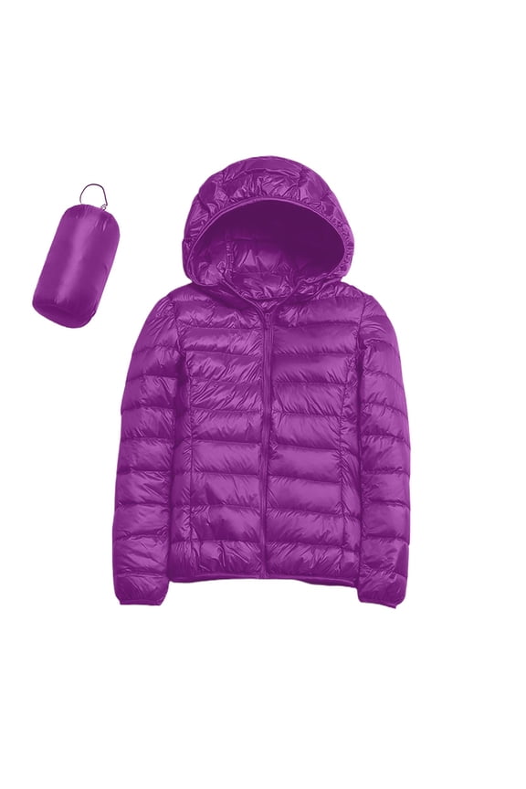 Womens Puffer Jacket 2024 Winter Warm Packable Lightweight Down Jacket Slim Fit Hooded Jacket Short Down Coat for Travel(Dark Purple,6XL)