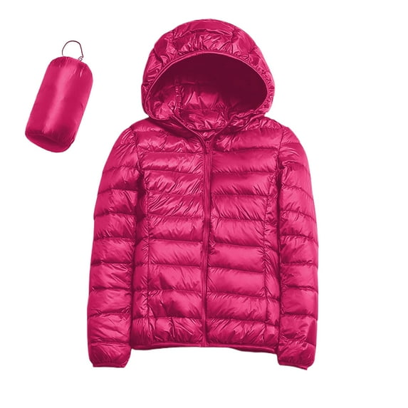 kamemir Womens Puffer Jacket 2024 Winter Warm Packable Lightweight Down Jacket Slim Fit Hooded Jacket Short Down Coat for Travel(Hot Pink,3XL)