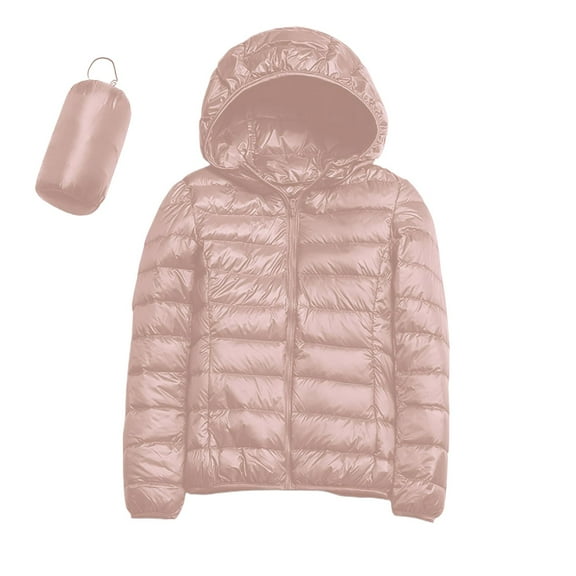 kamemir Womens Puffer Jacket 2024 Winter Warm Packable Lightweight Down Jacket Slim Fit Hooded Jacket Short Down Coat for Travel(Light Pink,L)