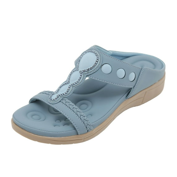 kamemir Womens Sandals Closed Toe Sandals for Women Casual Summer Hollow Out Vintage Wedge Sandal Gladiator Flat Sandals(Blue,6.5)