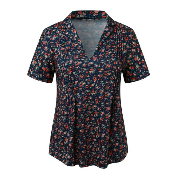 kamemir Womens Short Sleeve Polo T Shirts V Neck Business Casual Collared Button Down Tunics Office Work Tops with Pocket(D,S)