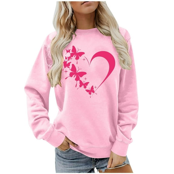 kamemir Womens Sweatshirts & Hoodies Womens Fall Fashion 2024 Women Long Sleeves Casual Shirts Color Round Neck Sweatshirt Crewneck Pullover Tunic Tops(Pink,S)