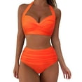 thumbnail image 1 of kamemir Womens Swimsuits Tummy Control Backless 3 Piece Printing Adjustable Multi Color Suits Cute Vacation Beach Wear(Orange,M), 1 of 6