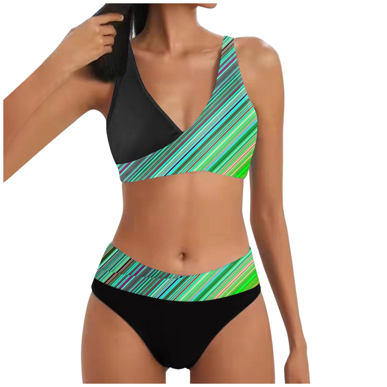 Adugen Origei Women's Bikini Set - Ruched High Cut, Removable Padding, Birthday Print Swimwear