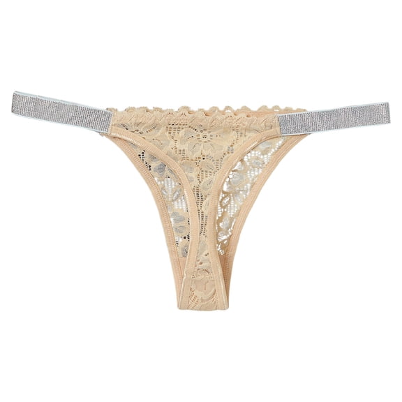kamemir Women's Panties Lace Thongs for Women Strap Cheeky Underwear Sexy Panties (Beige,M)