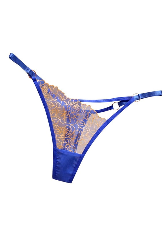 Womens Underwear Seamless Women's Lace Bow Thongs T Back Low Waist Breathable Panties Sexy Seamless V-Shape Design Floral Lace tangas (Blue,One Size)