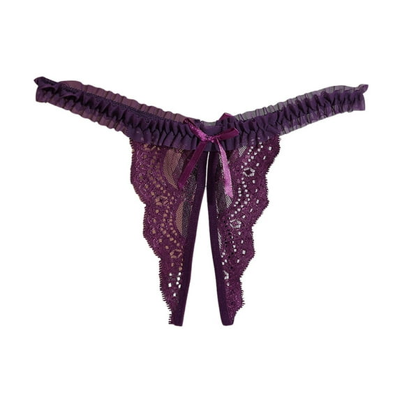 kamemir Womens Underwear Strappy Lace Thong Panty, Women's and Women's Plus (Purple,S)