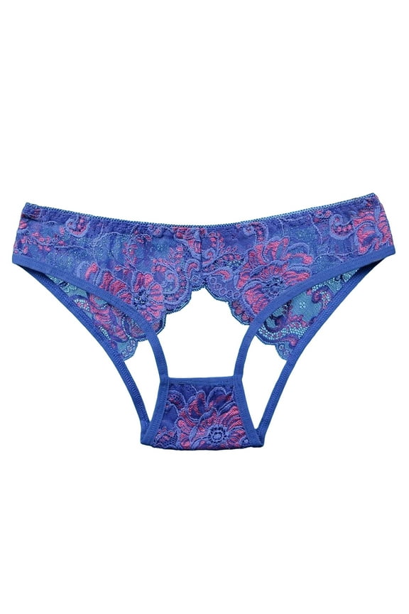 Womens Underwear Women's Lace Bow Thongs T Back Low Waist Breathable Panties Sexy Seamless V-Shape Design Floral Lace tangas (Blue,M)