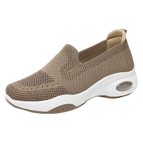 kamemir Work Sneakers for Women Women's Scrunch Back Slip-On Sneaker, Wide Width Available(Brown,7.5)