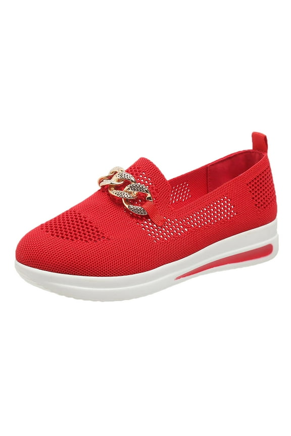 Work Sneakers for Women Womens Slip On Sneakers Breathable Walking Shoes Knitted Comfort Wedge Platform Loafers Fashion Sock Shoes(Red,7)