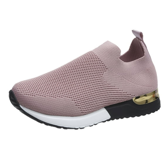 kamemir Work Sneakers for Women Womens Walking Shoes Sock Casual Ladies Fashion Sneakers Comfortable Slip On Air Cushion Platform(Pink,9.5)