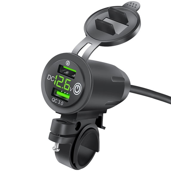 kanaroous Motorbike Power Outlet Antiflaming Replacement Stylish Digital Button Switch Motorcycle Charging Adapter Voltmeter Green