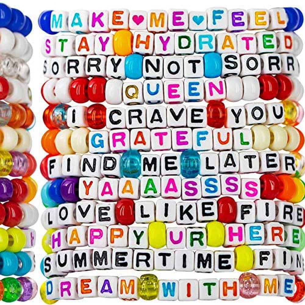 Kandi Bar Good Vibes Rave Bracelets (12-Pack) | Handmade PLUR Accessory for EDM Music Festival Outfits | Wear Stylish Colors & Authentic Phrases for