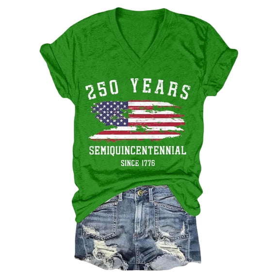 kaondbfi 250th Anniversary USA Shirt Womens 250 Years Semiquincentennial V Neck T Shirt American Flag Graphic Tee Casual Top Womens Essentials Fashion Clothing