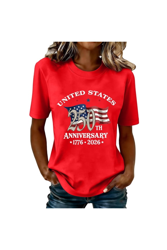 250th Anniversary USA Shirt Womens States 250th T Shirt American Flag Graphic Tee 4 of July Top Womens Essentials Fashion Clothing