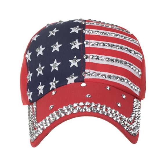 kaondbfi 4th of July Summer Patriotic Accessories Caps 250th Anniversary Usa Hat for Women Baseball Caps American Flag Adjustable Cotton Cap Star Rhinestone Cap