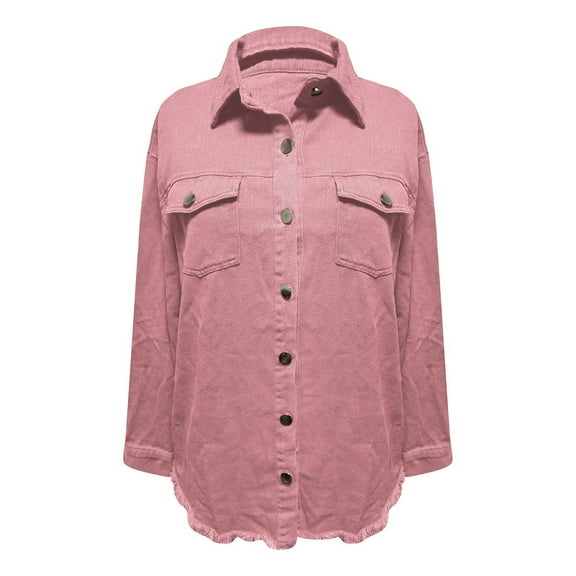 kaondbfi Button Down Shirt for Women Fashion, Washed Denim Shirt Jacket Fashion Casual Ladies Jacket