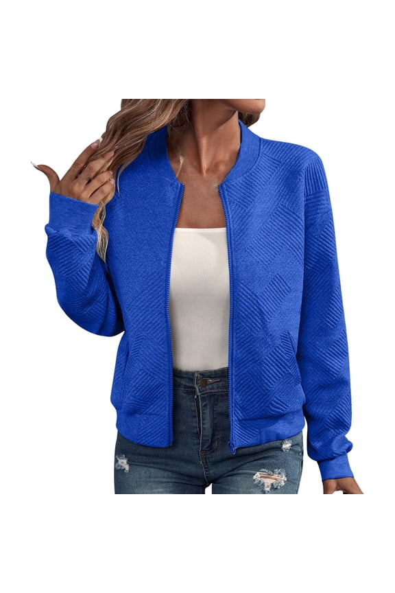 Cardigans for Pretty Women Spring Light Pilot Jacket Thin Long Sleeved Jacket Round Neck Sweatshirt Zipper Spring Tops Womens Summer Fall Fashion Bolero Shrug Tops