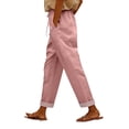 thumbnail image 1 of kaondbfi Cotton Linen Pants Women Summer Casual Straight Leg Pants Elastic Waist Beach Trousers with Pockets, 1 of 8
