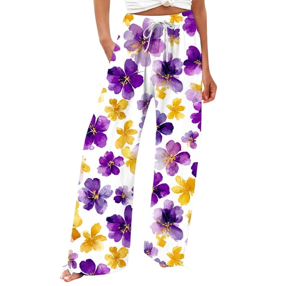 kaondbfi Dress Pants Women Petite High Waisted Wide Leg Summer Beach Vacation Pants Casual Trousers