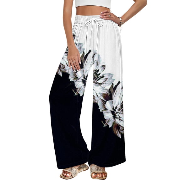 kaondbfi Dress Pants Women Petite High Waisted Wide Leg Summer Beach Vacation Women's Pants Casual Trousers