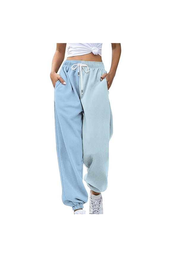 Fashion Women's Loose Breathable Colorblocking Casual Pants Side Pockets Leg Opening Drawstring Seasonal Casual Pants Ladies Casual Pants
