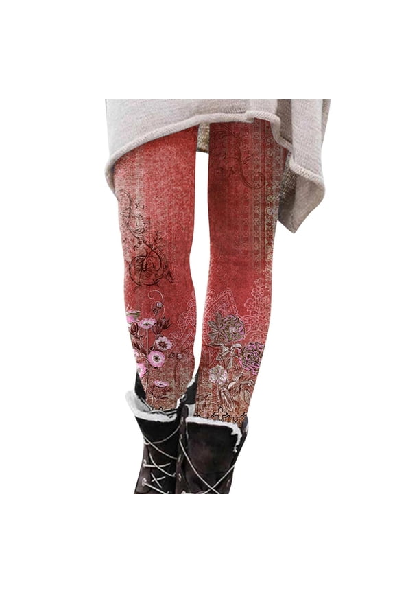 Fashion Women's Slim Retro Printed Bottom Pants Fall and Winter Inside Comfortable Casual Pants Women's Bottom Pants
