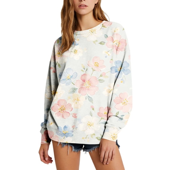 kaondbfi Hoodless Sweatshirts for Elegant Women Fall Winter Spring Print Sweatshirt Casual Cozy Oversized Crewneck Long Sleeve Pullover Tops Womens Summer Fall Fashion Tops