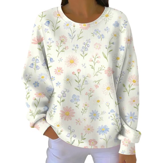 kaondbfi Hoodless Sweatshirts for Pretty Women Casual Printed Fashion Long Sleeve Crewneck Sweatshirt Womens Summer Fall Fashion Tops