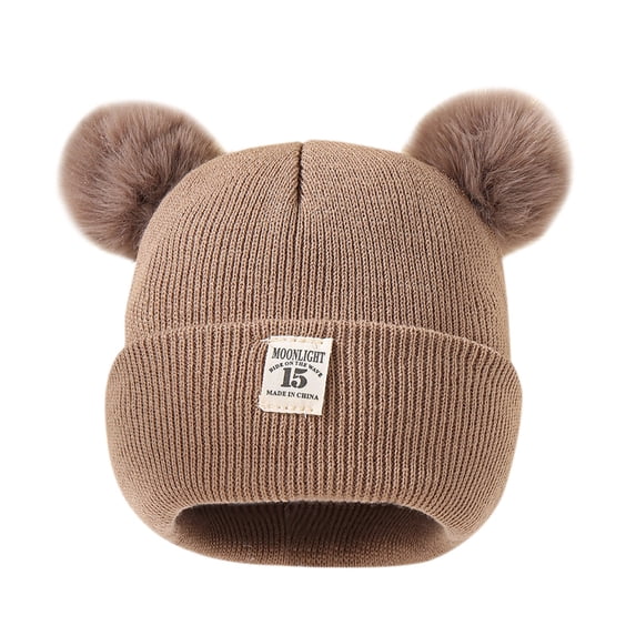 kaondbfi Kids Travel Essentials Clothing Accessories Beanie Hats for Girls and Boys Kids Winter Pompom Hat Knitted Ski Hat Double Pom Cap for Girls Boys