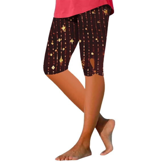 kaondbfi Leggings for Women Plus Size Knee Length No Pockets High Waisted Yoga Pants Soft Workout Tights