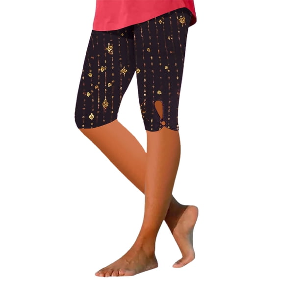 kaondbfi Leggings for Women Plus Size Knee Length No Pockets High Waisted Yoga Pants Soft Workout Tights