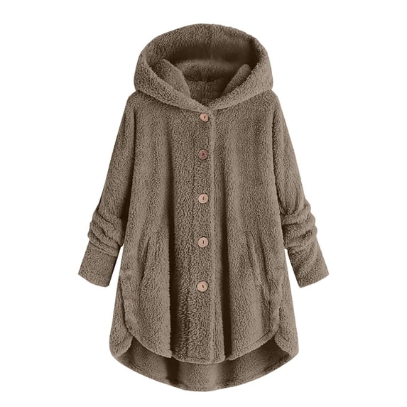 kaondbfi Long Plush Jackets for Stylish Women Plus Size Button Down Fuzzy Fleece Coat Womens Pullover Tops