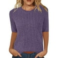 thumbnail image 1 of kaondbfi Short Sleeve Sweater for Women Ribbed Crewneck Sweaters Summer Tops Soft Sweater Shirt Trendy Casual Pullover Tunics Womens Essentials Fashion Clothing, 1 of 4