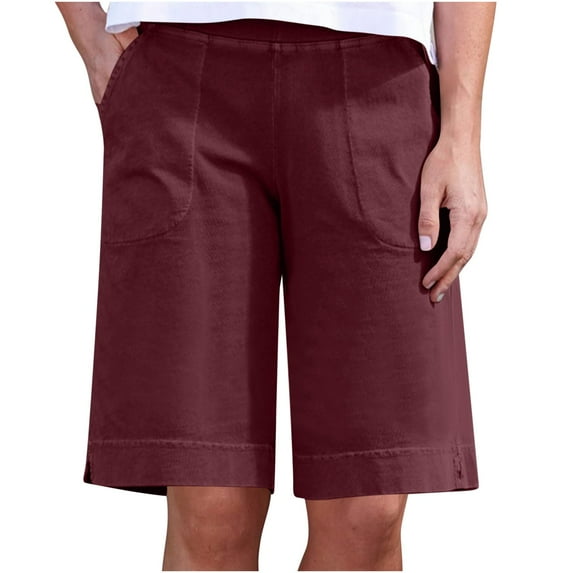 kaondbfi Shorts for Women Trendy, Solid Color High Waist Casual Pants Elastic Waist Loose Shorts