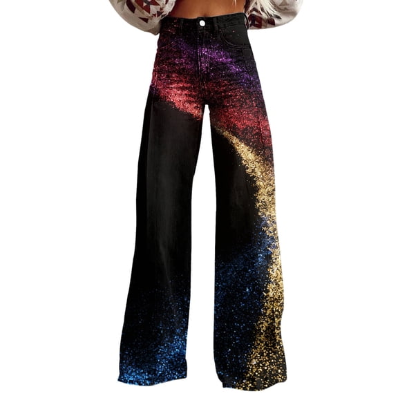 kaondbfi Spring Fall Essentials Casual Clothing Women's Flower Print Casual Wide Leg Pants Summer Casual Pants for Women