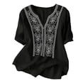 thumbnail image 1 of kaondbfi Summer Tops for Women Women's Casual Solid Color Ruched Linen Cotton Shirt Top Womens Essentials Fashion Clothing, 1 of 6