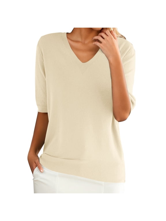 Summer Tops for Women Women's Round Neck Short Sleeved Loose T Shirt with A Knit Bottom Short Top Womens Essentials Fashion Clothing