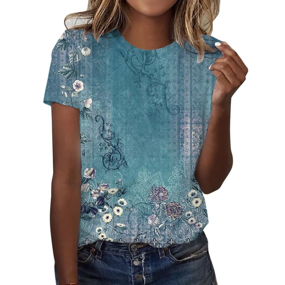 kaondbfi Summer Tops for Women Womens Casual Short Sleeve Tops Neck T Shirts Loose Fit Womens Essentials Fashion Clothing
